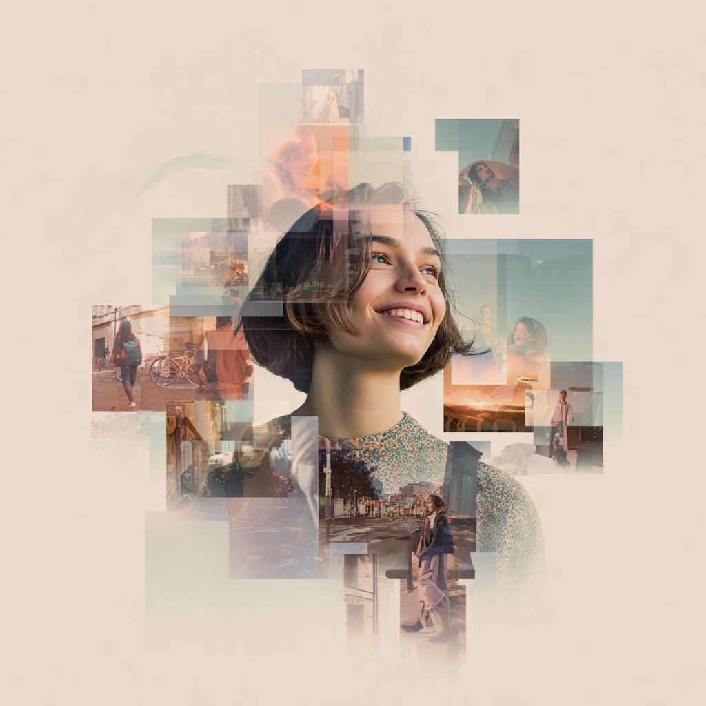 Digital illustration of a human brain experiencing déjà vu with layered repeating visual patterns