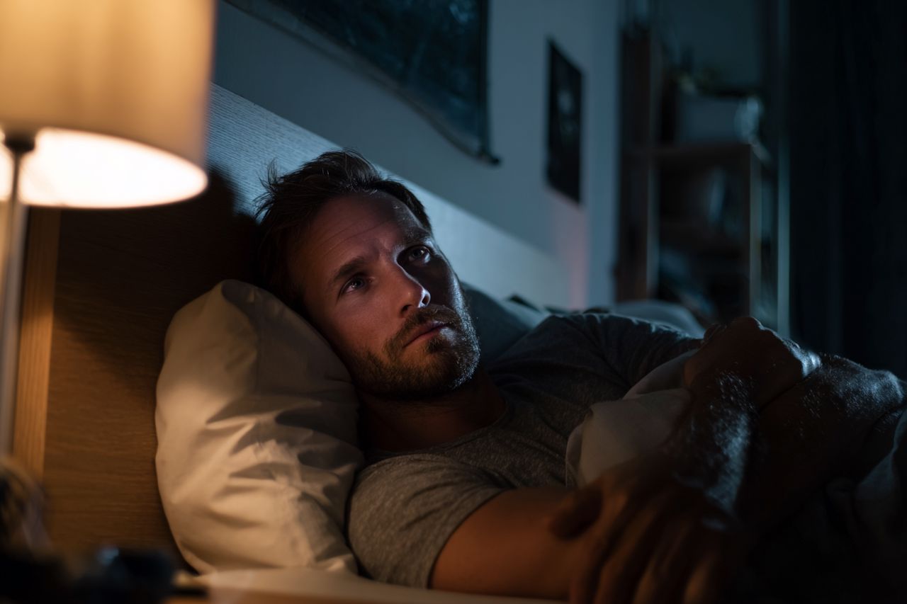 Digital illustration of a human mind replaying awkward memories in darkness