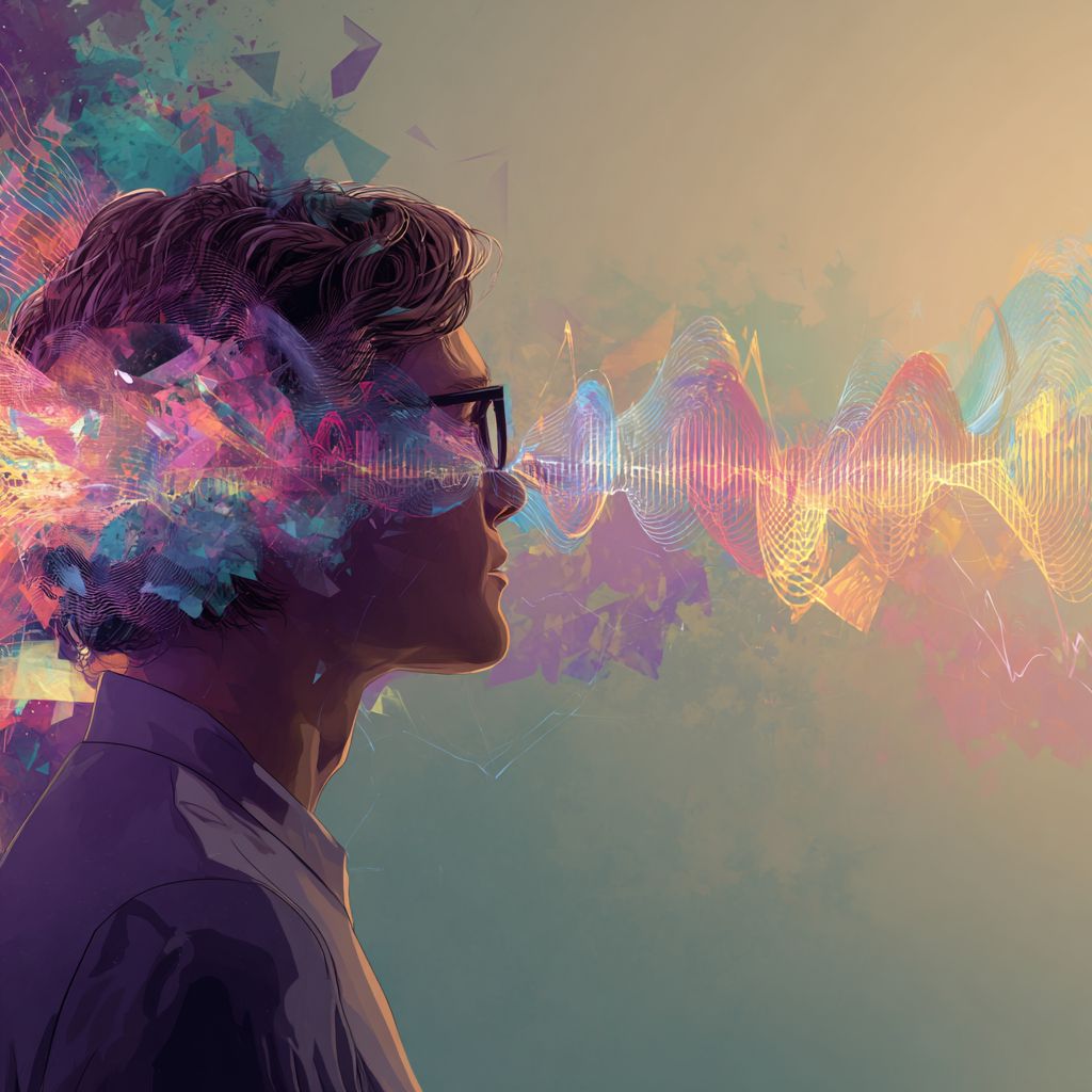 Digital illustration representing synesthesia with colorful sensory crossover between taste, sound, and color